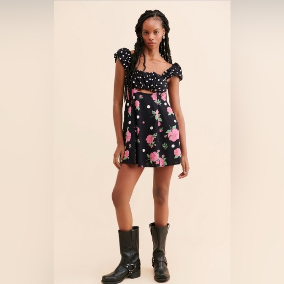 Free People| ‘Mixed Print Bom Bom’ Mini Dress - Picture 1 of 10